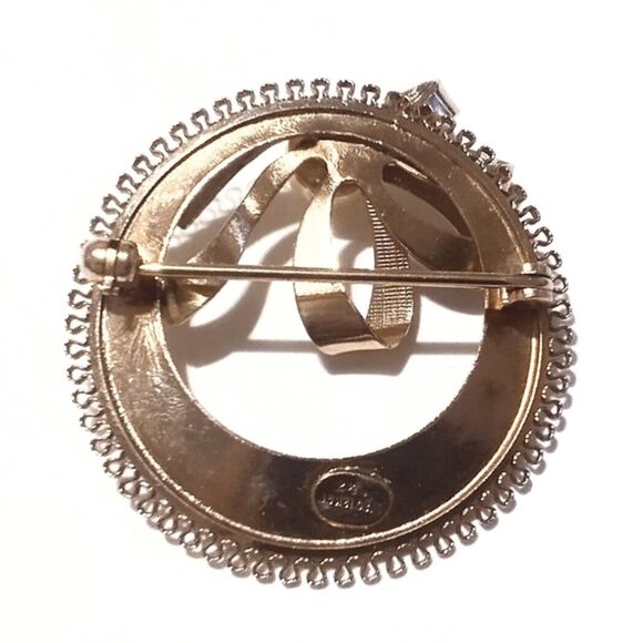 Vintage Bow Accented Cultured Pearl Circle Pin Brooch - Picture 6 of 6